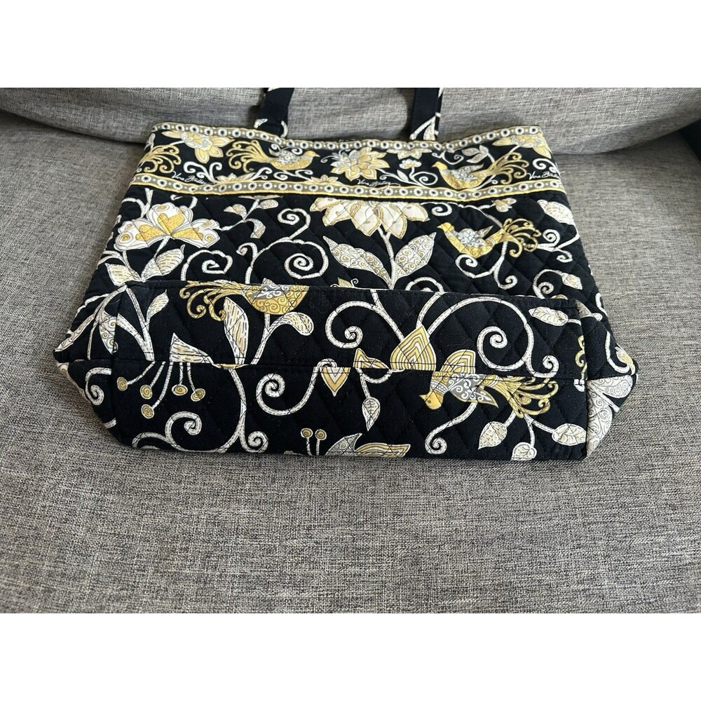 Vera Bradley Morgan Pleated Shoulder Bag Tote Black Yellow Bird Retired Pattern - Picture 3 of 9